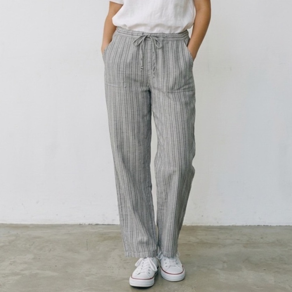 Victoria's Secret Women's Linen Wide Leg Pants Striped Drawstring Waist Size 12